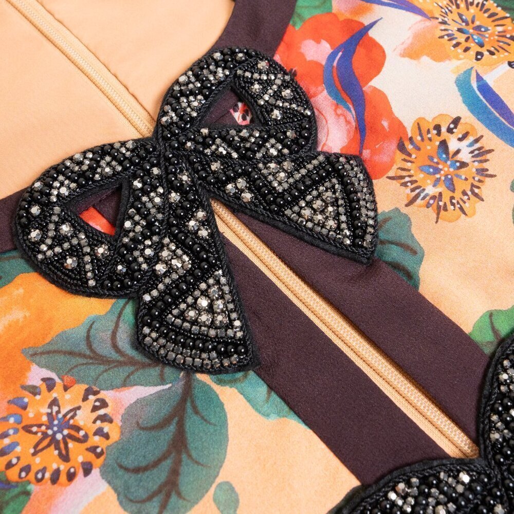 Saloni Jamie Short Dress 100% Silk Floral Beaded Bow Size 0 / XS - Picture 8 of 15